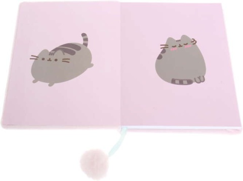 Notatnik pamiętnik pluszowy pastelowy róż kot Pusheen z pomponem