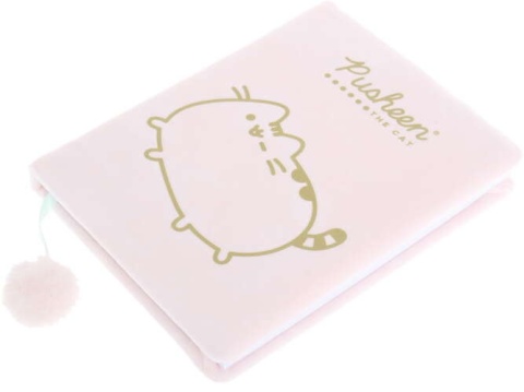Notatnik pamiętnik pluszowy pastelowy róż kot Pusheen z pomponem