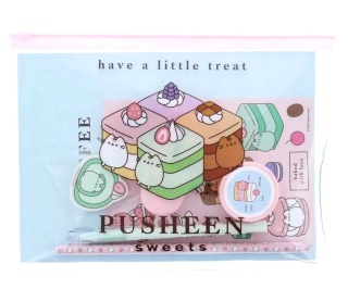 Zestaw linijka ołówek długopis mazak notes saszetka gumka PUSHEEN
