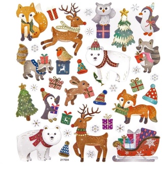 Naklejki – Zimowe zwierzaki, czapki, prezenty, sanie, lis, niedźwiedź polarny 38 szt.