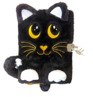 Notatnik pamiętnik sekretny pluszowy kudłacz z kłódką czarny kotek kot A5