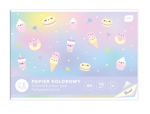 Papier kolorowy błyszczący pastelowy wycinanka 10k A4 Interdruk