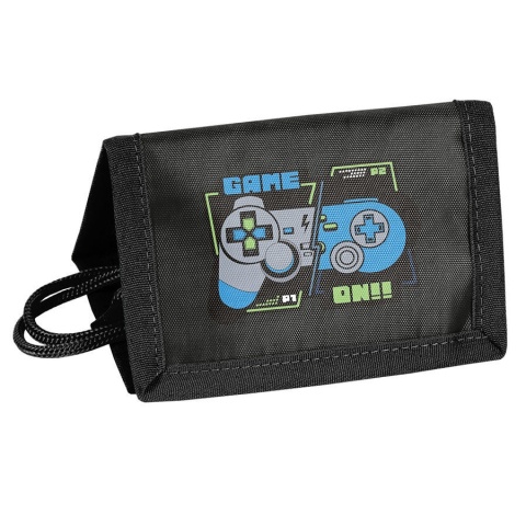 Portfel dziecięcy na szyje portfelik rzep suwak sznurek na karty dla chłopca Game on! dla fana gier