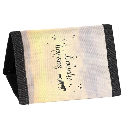 Portfel dziecięcy na szyje portfelik rzep suwak sznurek dziewczęcy na karty Konie