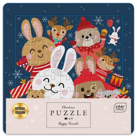 Puzzle Zimowe zwierzęta świąteczne z prezentami Christmas Interdruk 49 el