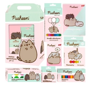Zestaw plastyczny wyprawka kredki farby plastelina flamastry kotek Pusheen