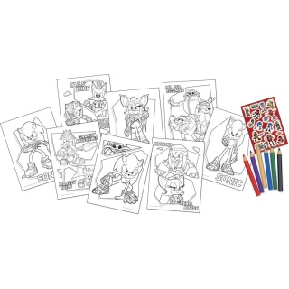 Kolorowanka z naklejkami wielokrotnego użytku + mini kredki jeż SONIC