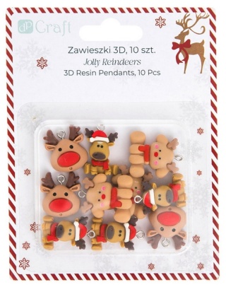 Zawieszki do bransoletek, biżuterii polimerowe 3D Reniferki 10 szt