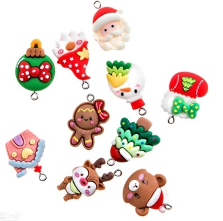 Zawieszki do bransoletek, biżuterii polimerowe 3D świąteczne renifer pierniczek 10 szt