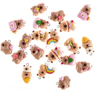 Zawieszki do bransoletek, biżuterii polimerowe 3D Kapibara walizka 20 szt