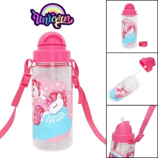Bidon butelka na wodę ze słomką i paskiem Tritan Jednorożce Unicorn