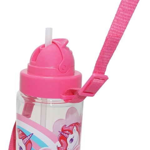 Bidon butelka na wodę ze słomką i paskiem Tritan Jednorożce Unicorn