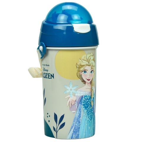 Bidon na wodę ze słomką z paskiem KRAINA LODU FROZEN 500 ml