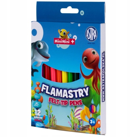 Flamastry mazaki pisaki 12 kolorów Astra Rybka Minimini