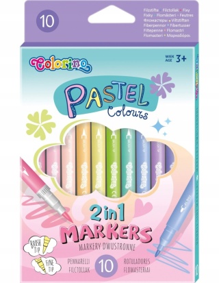 Flamastry mazaki pisaki Pastel pastelowe dwustronne 10 kol PATIO Colorino