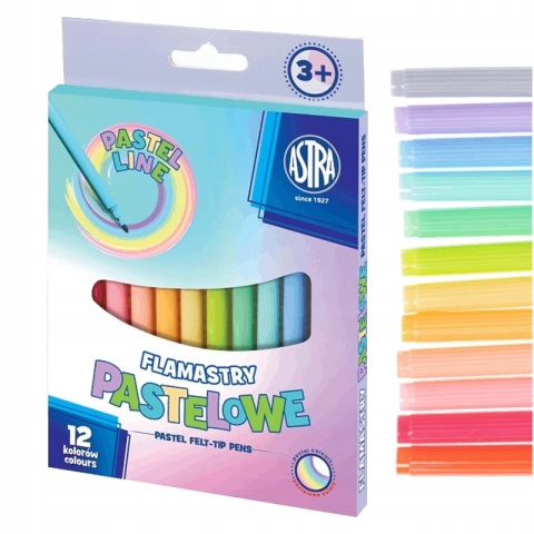 Flamastry mazaki pisaki pastelowe 12 kolorów ASTRA