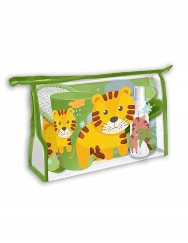 Kosmetyczka dziecięca szczotka do włosów ręcznik kubek Dżungla lew tygrys