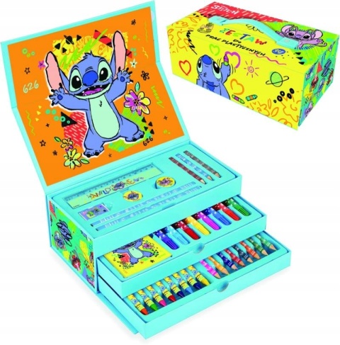 Zestaw plastyczny kreatywny kredki flamastry notes walizka STITCH STICH 34