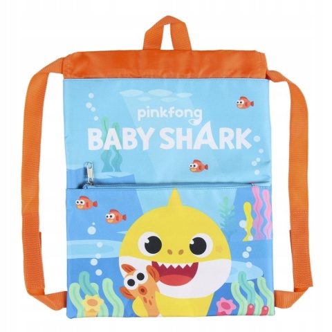 Plecak worek na buty kapcie BABY SHARK REKIN gruby szerokie pasy 34x27 cm