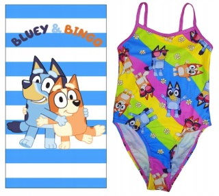 Bluey i Bingo strój kąpielowy piesek Blue jednoczęściowy 98/104 + ręcznik