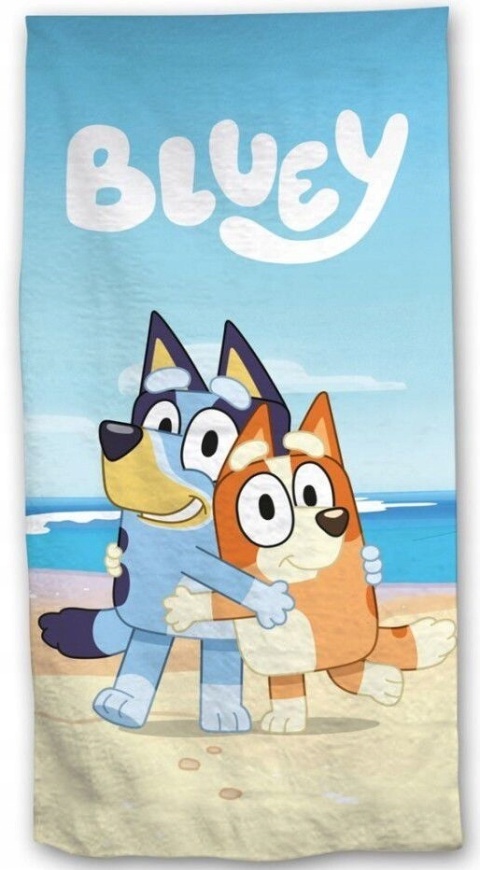 Ręcznik plażowy kąpielowy Blue na plaży szybkoschnący Bingo i Bluey 70x140