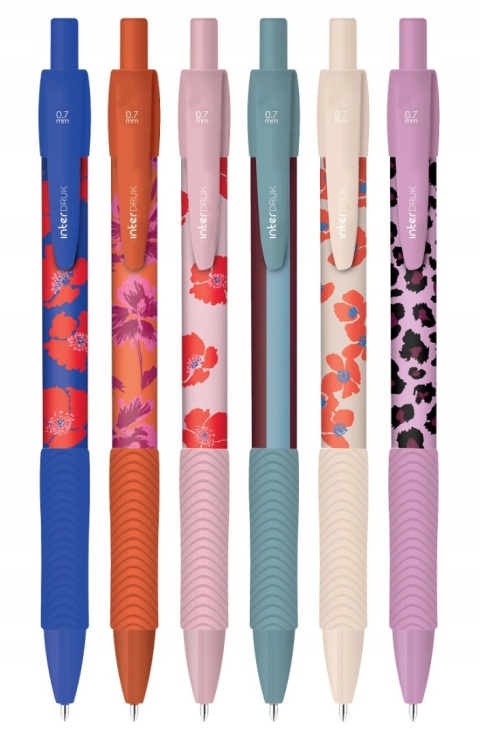 Długopis pół żelowy niebieski Interdruk Tutto Bello kwiaty 0,7 mm 6 szt