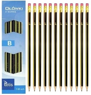 Ołówek z gumką Tetis komplet twardość B KV050 12 szt