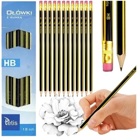 Ołówek z gumką Tetis komplet twardość HB KV050-HB 12 szt