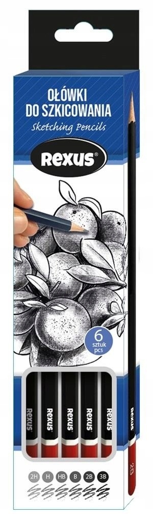 REXUS ołówki do szkicowania ołówek zestaw 6 sztuk 2H, H, HB, B, 2B, 3B