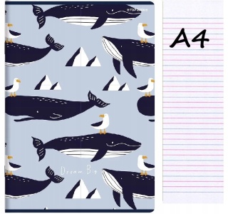 Zeszyt A4 trzylinia kolorowa do nauki pisania 32 kartek wieloryb morze