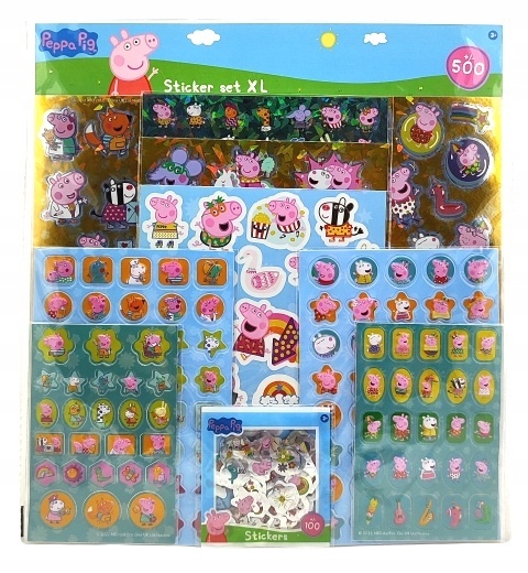 Naklejki metaliczne wypukłe ŚWINKA PEPPA 500 SZT