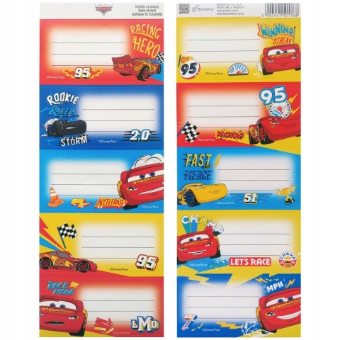 Naklejki nalepki na zeszyty 10 szt AUTA ZYGZAK MCQUEEN
