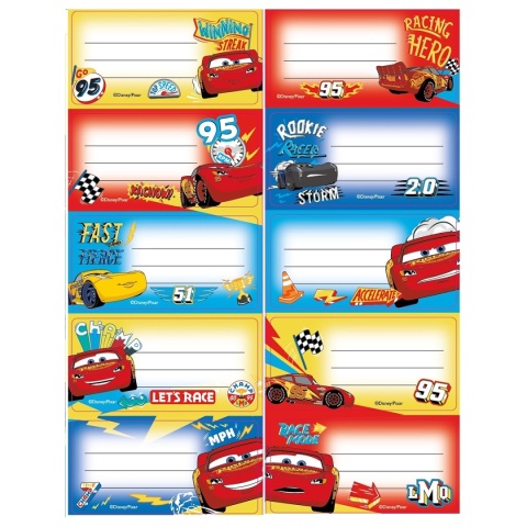 Naklejki nalepki na zeszyty 10 szt AUTA ZYGZAK MCQUEEN