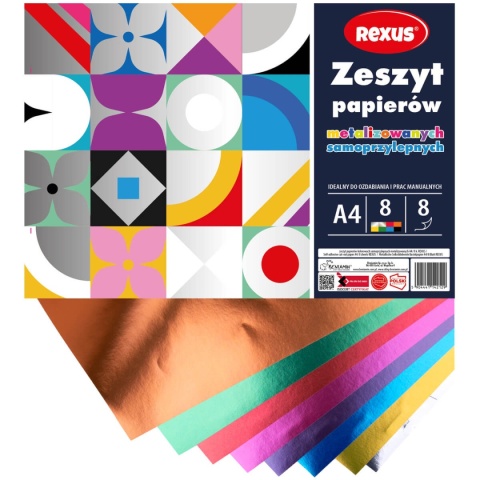 Papier kolorowy samoprzylepny metalizowanych 8 kolorów A4 REXUS