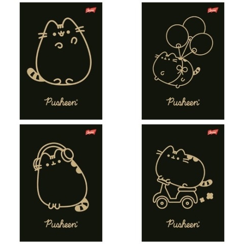 Zeszyt w kratkę A5 Pusheen kotek czarny mix wzorów 60 kartek zestaw 4szt
