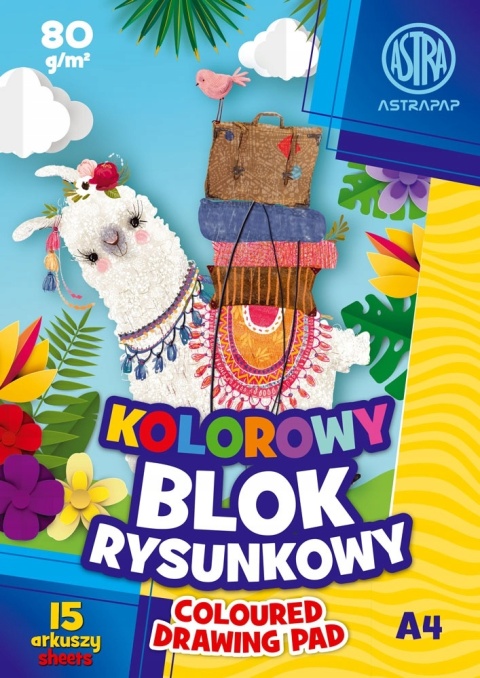 Blok rysunkowy kolorowy barwiony A4 15 kartek Astra 80g/m2