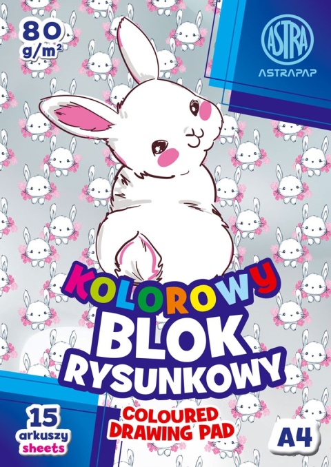Blok rysunkowy kolorowy króliczek A4 15 kartek Astra 80g/m2