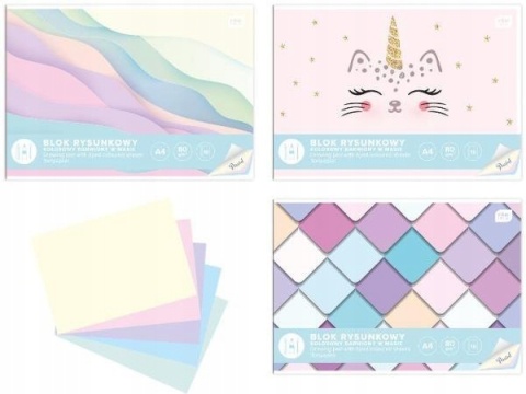 Blok rysunkowy kolorowy pastelowy A4 10 kartek 80g/m2 INTERDRUK