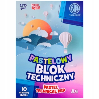 Blok techniczny A4 10 k 170g kolorowy pastelowy Astra