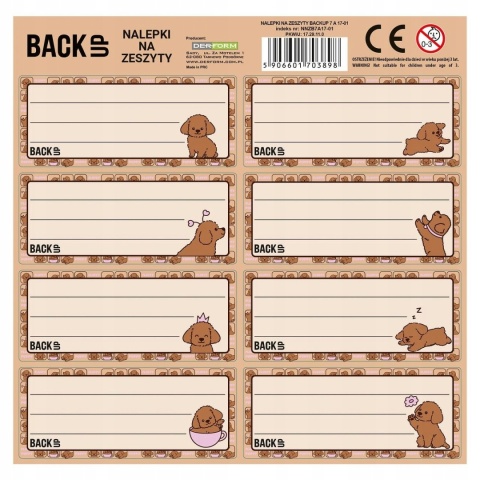 Naklejki nalepki na zeszyty 16 szt Backup słotkie piesek szczeniak