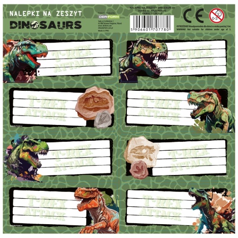 Naklejki nalepki na zeszyty 16 szt DINOZAURY