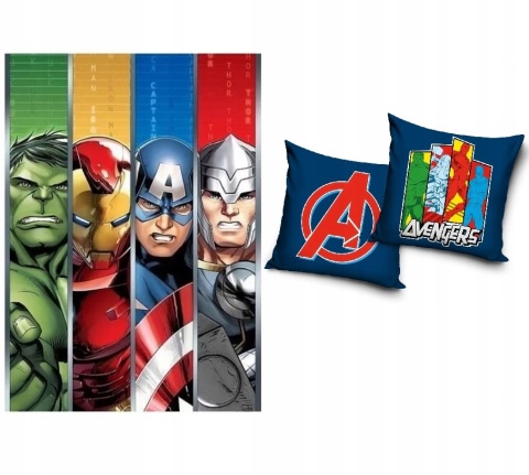 Kocyk koc polarowy narzuta 100x140 + poszewka na poduszkę 40x40 AVENGERS