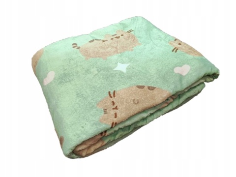 Kocyk koc welur puchaty 150x200 + poduszka kształtka kot miętowy PUSHEEN