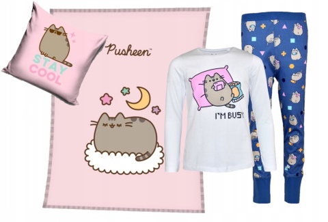 PUSHEEN koc 130x160 poszewka 40x40 piżama dziecięca długi rękaw 146/152